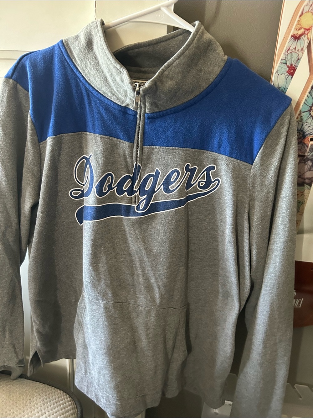 Los Angeles Dodgers Gray Blue PINK Zip Sweatshirt Pullover size large as is